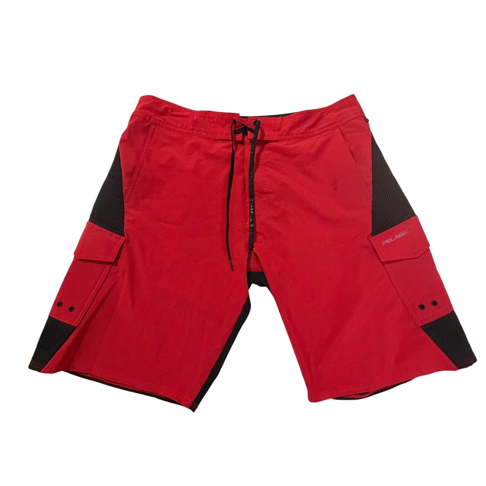 Pelagic FX-90 Tactical Mens Fishing Shorts Red Black Performance Board Shorts 36